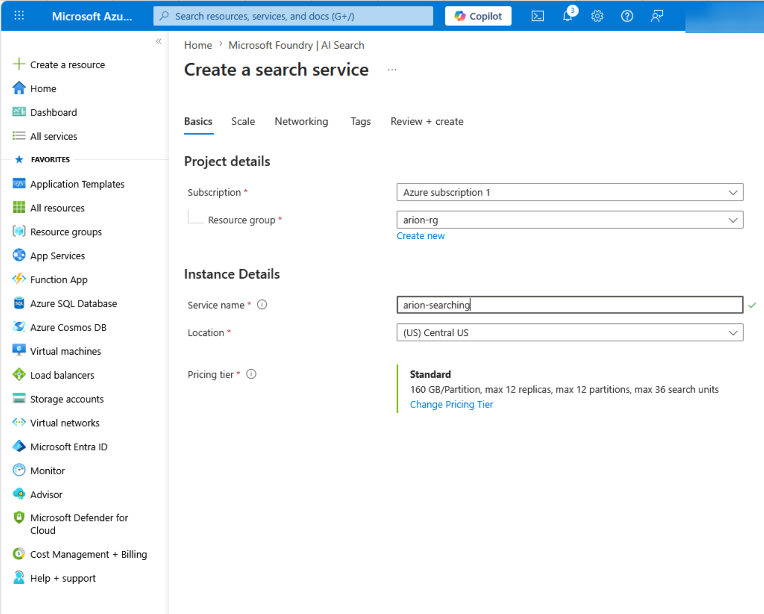 Create AI Search service