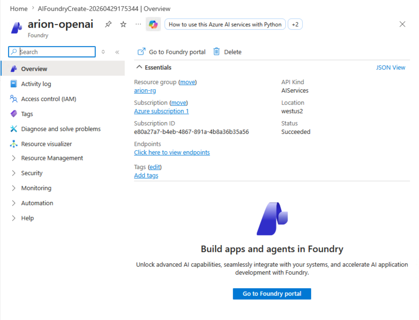Go to Foundry portal
