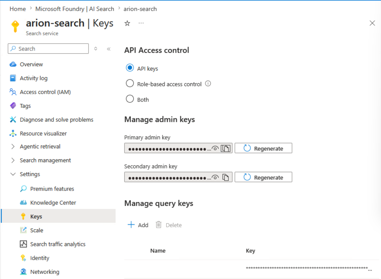 Azure AI Search Keys