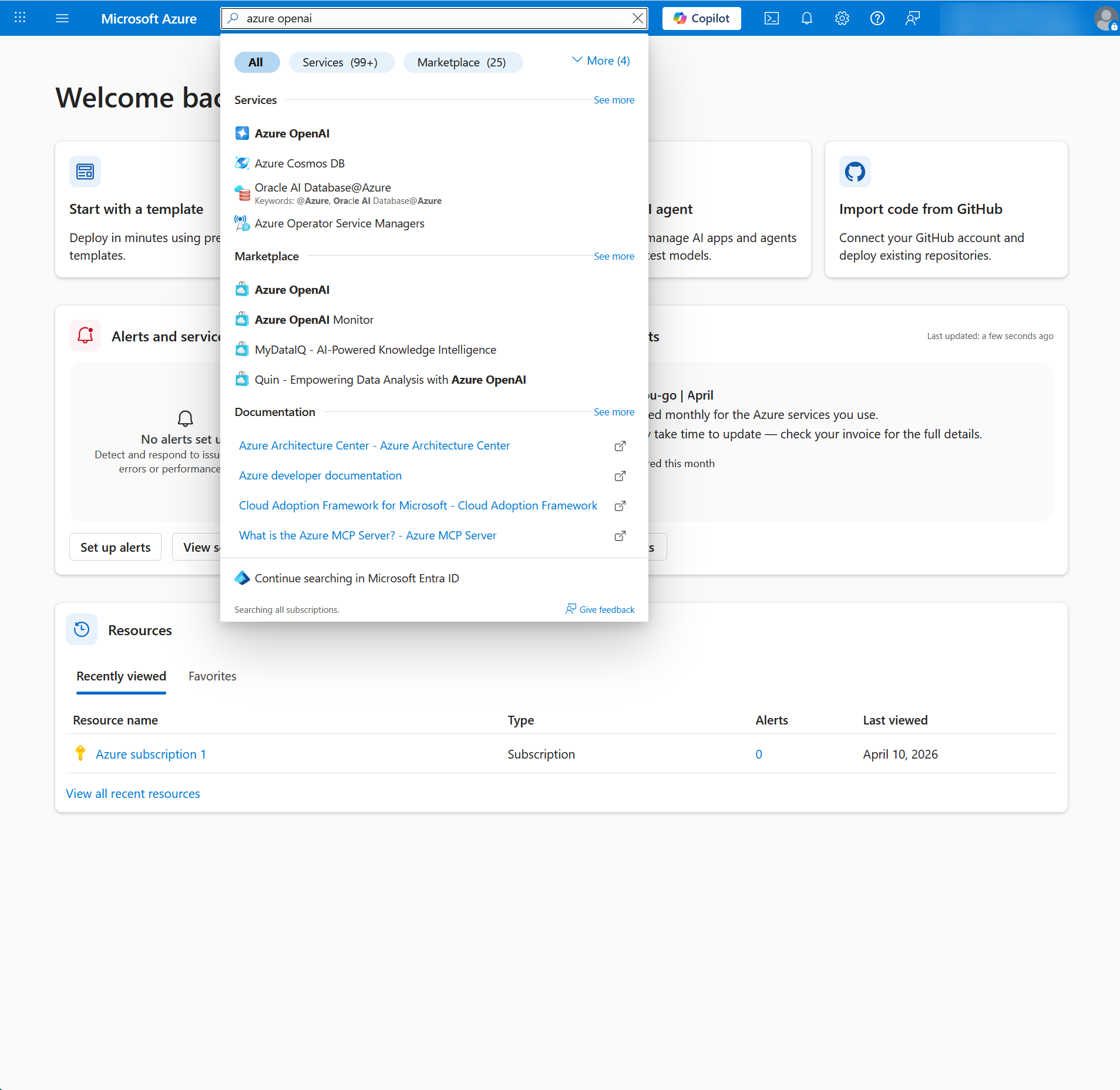 Finding Azure OpenAI in the Azure portal
